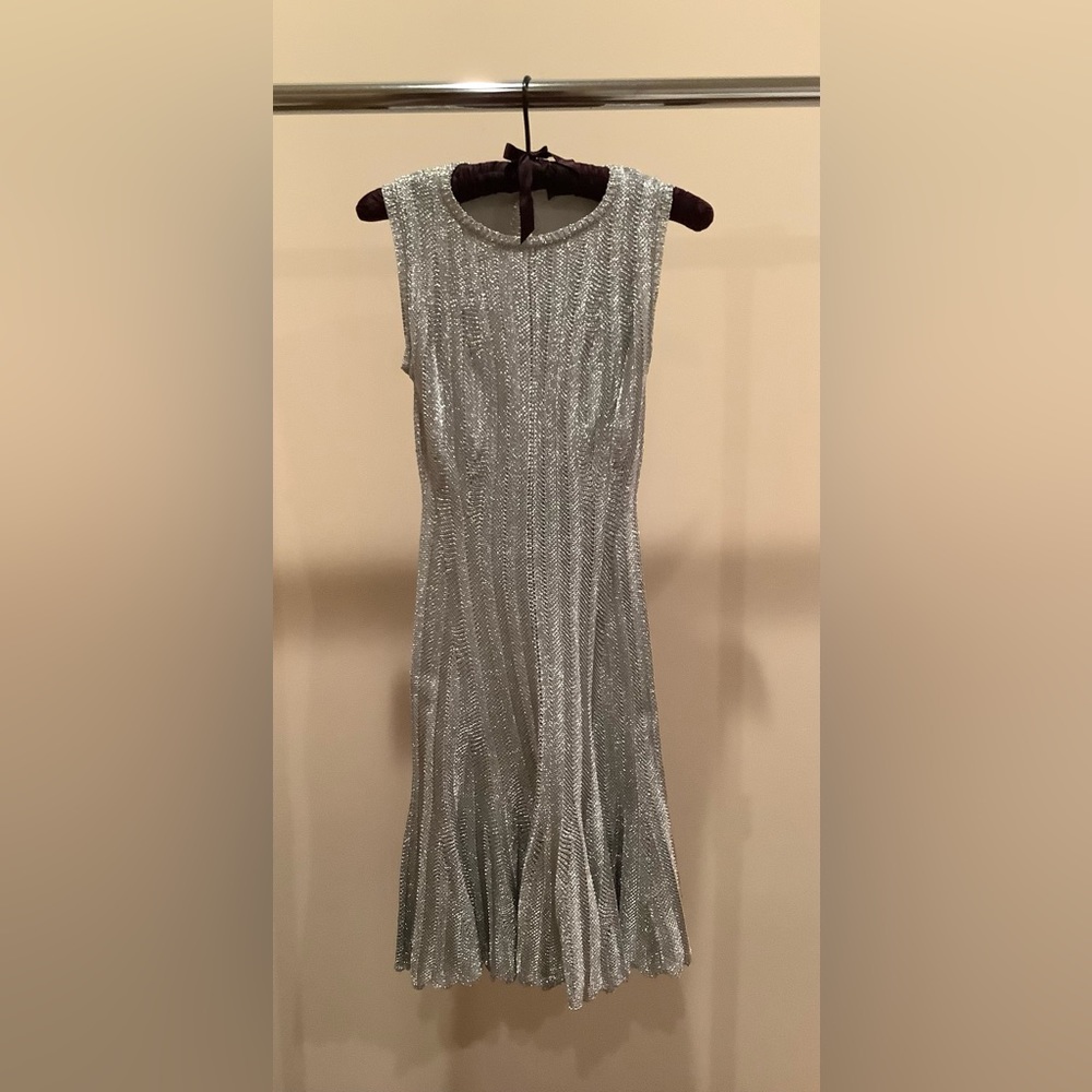 Alexander McQueen Metallic Fit & Flare Dress Size S in Silver Color